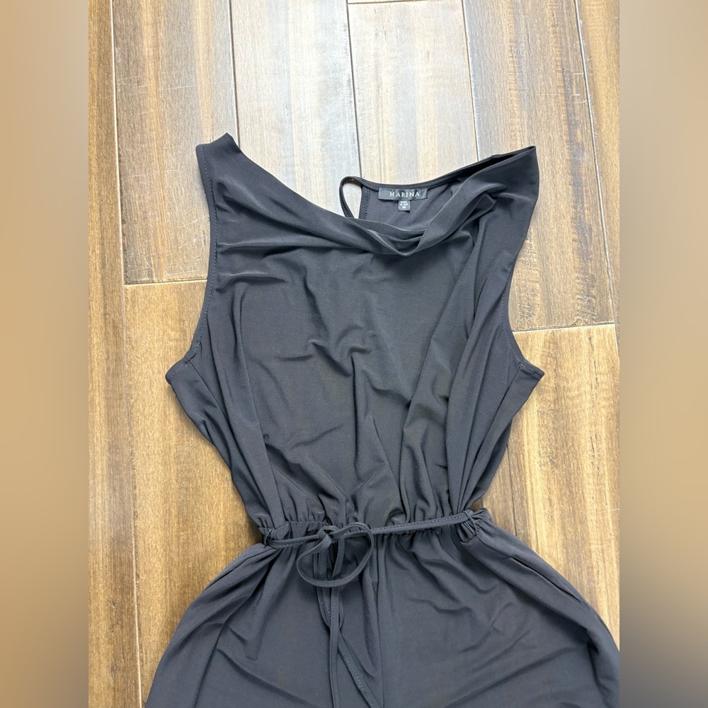 Marina size XL Cowl Neck Key Hole Waist Tie Black Sleeveless Jumpsuit, LBD